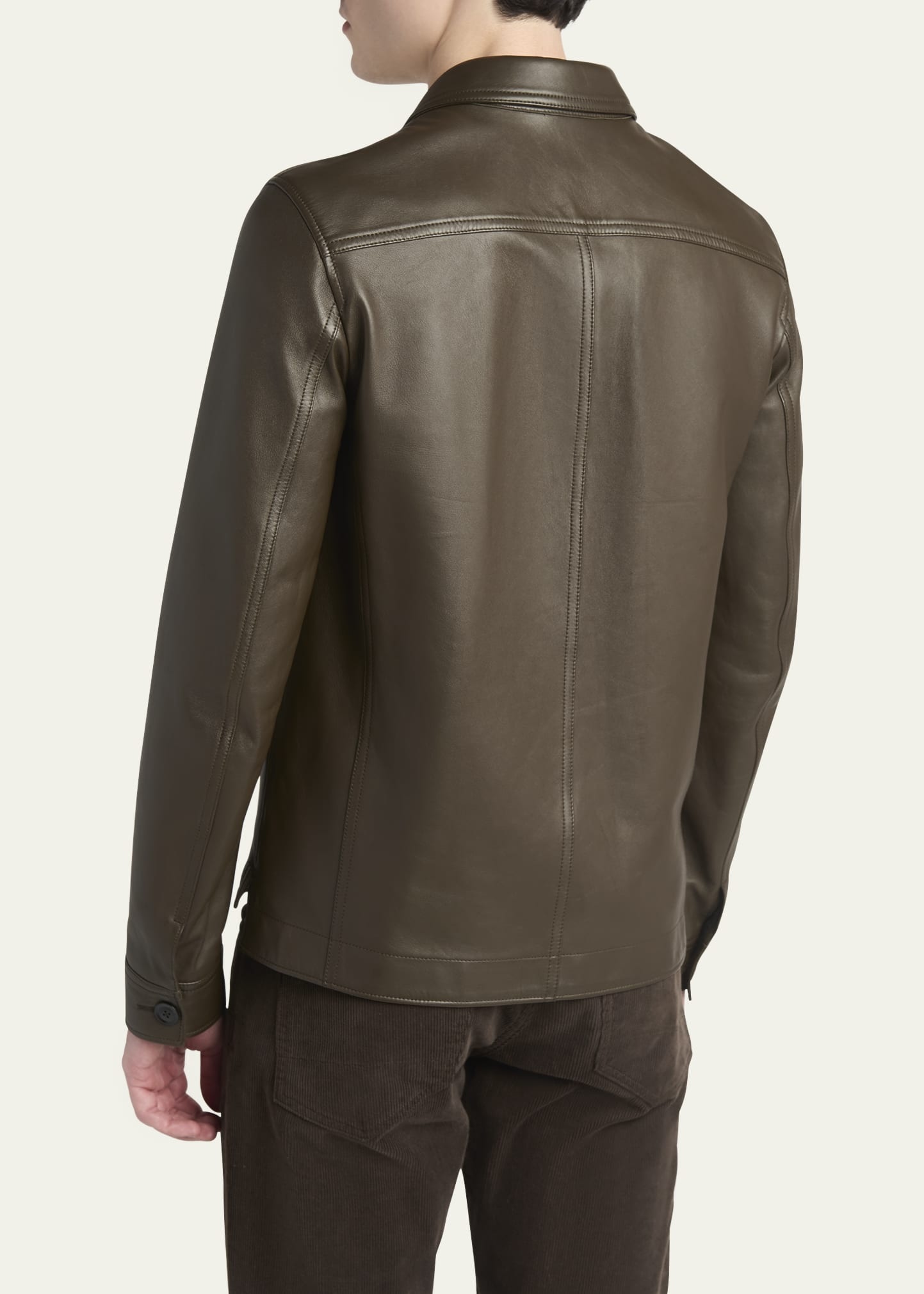 Men's Smooth Leather Double Pocket Overshirt - 3