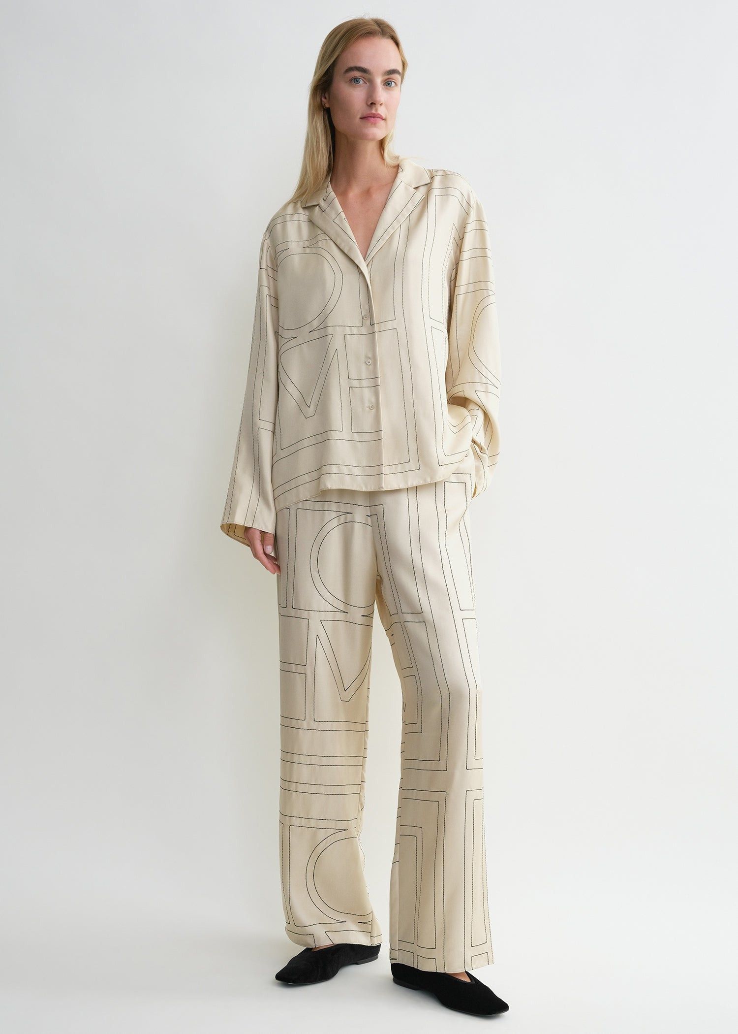 Monogram silk pj top ivory - 2