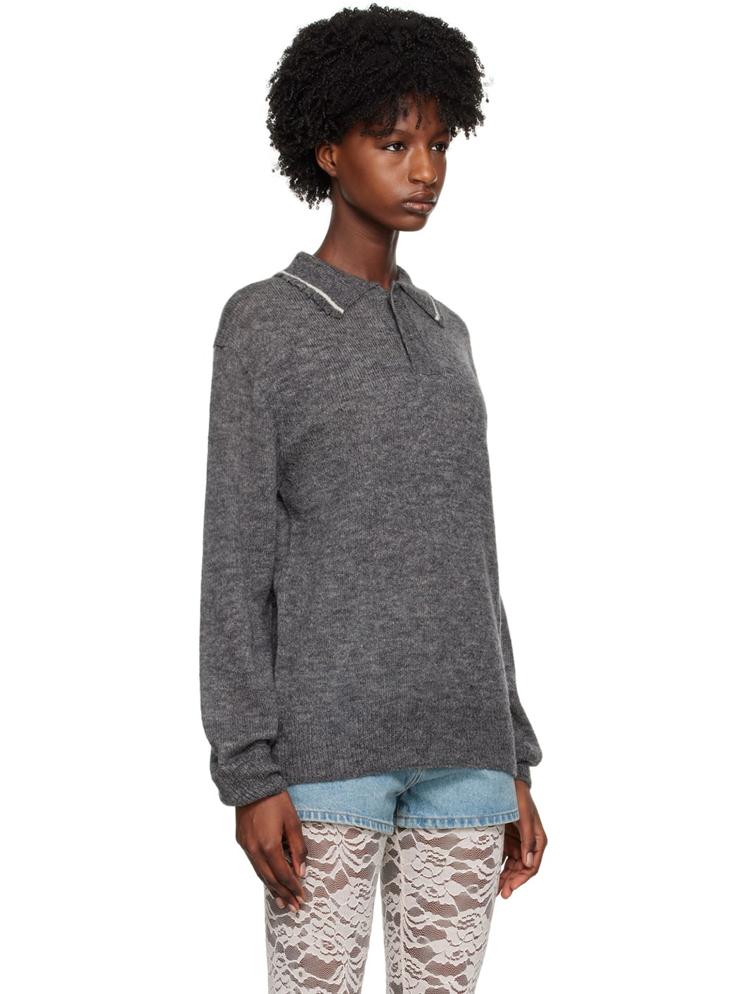 Gray Frayed Polo - 2