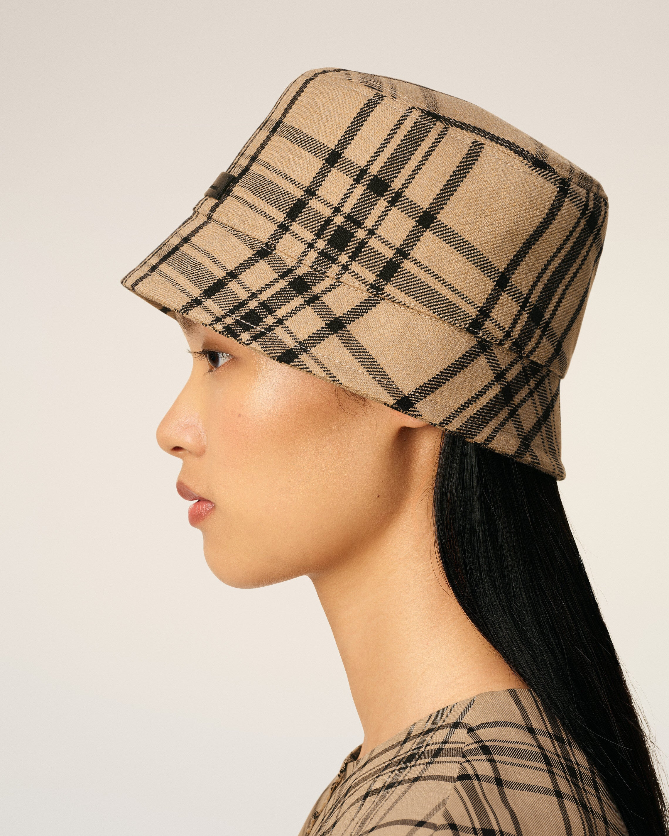 BROWN WOOL CHECKED  BUCKET HAT - 5