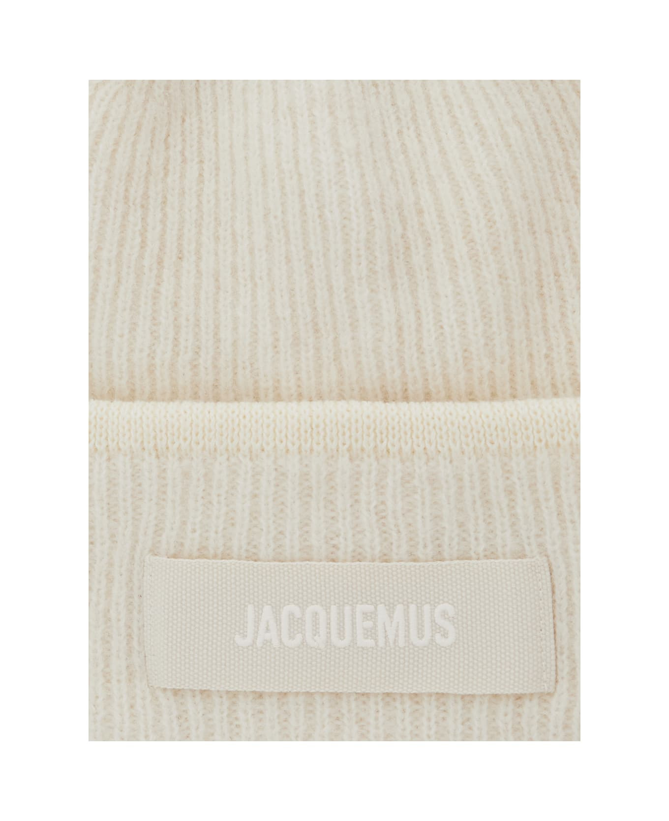 'le Berret Gros Grain' White Beanie With Logo Patch On The Front And Ribbed Knit In Wool Blend Woman - 3