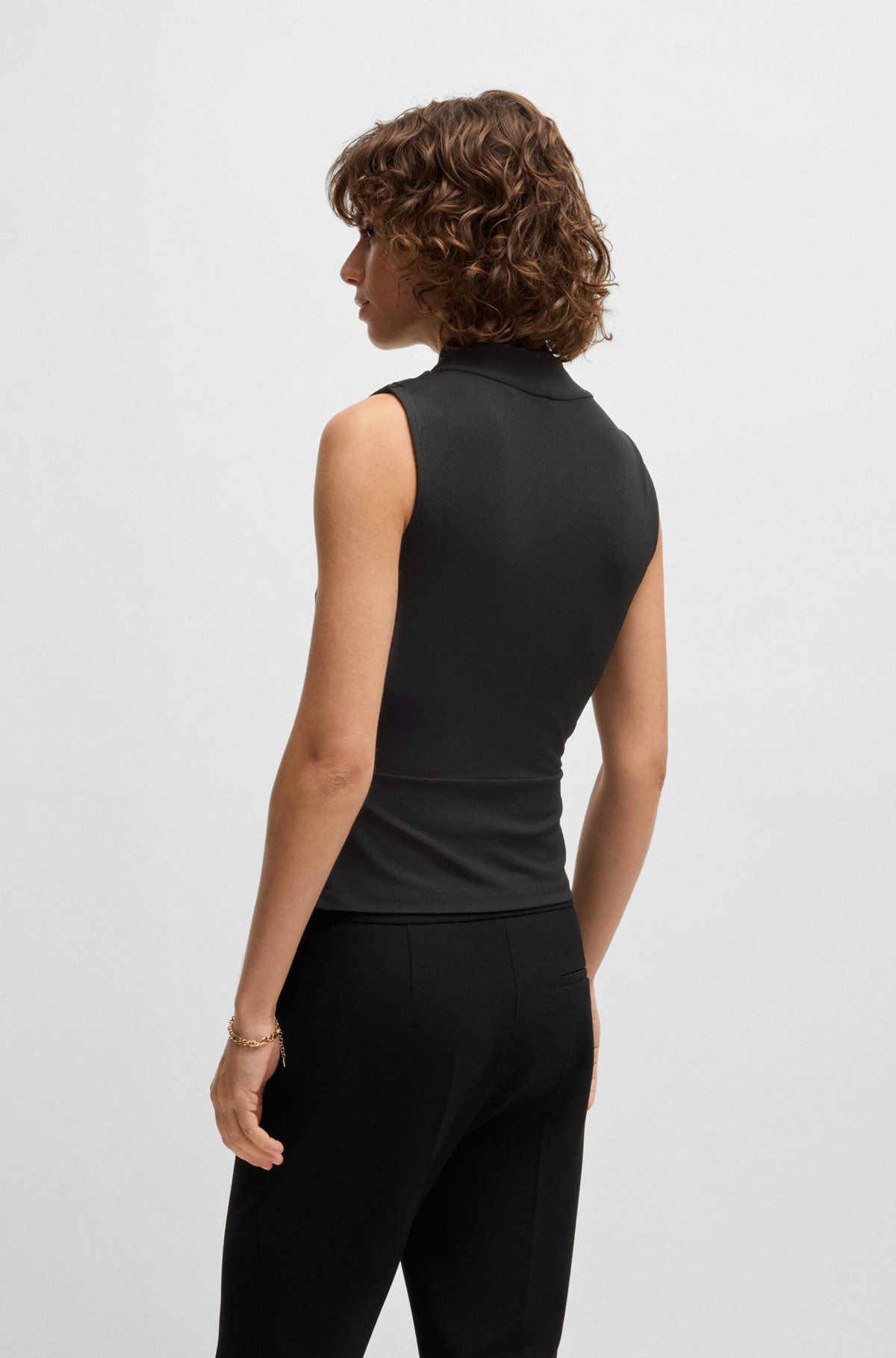 SLEEVELESS WRAP-FRONT TOP IN STRETCH CREPE - 4