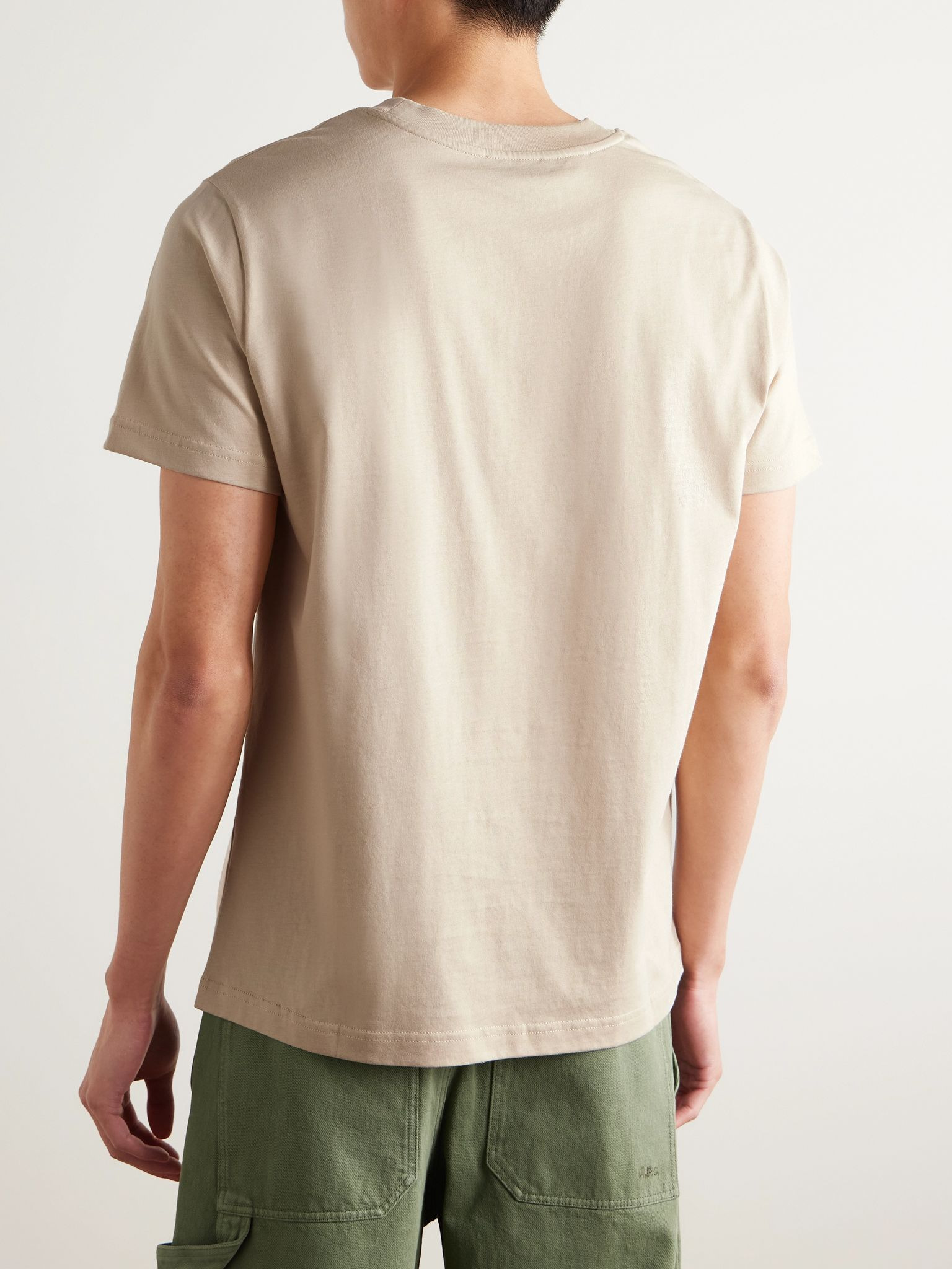 Logo-Embroidered Organic Cotton-Jersey T-Shirt Beige - 4