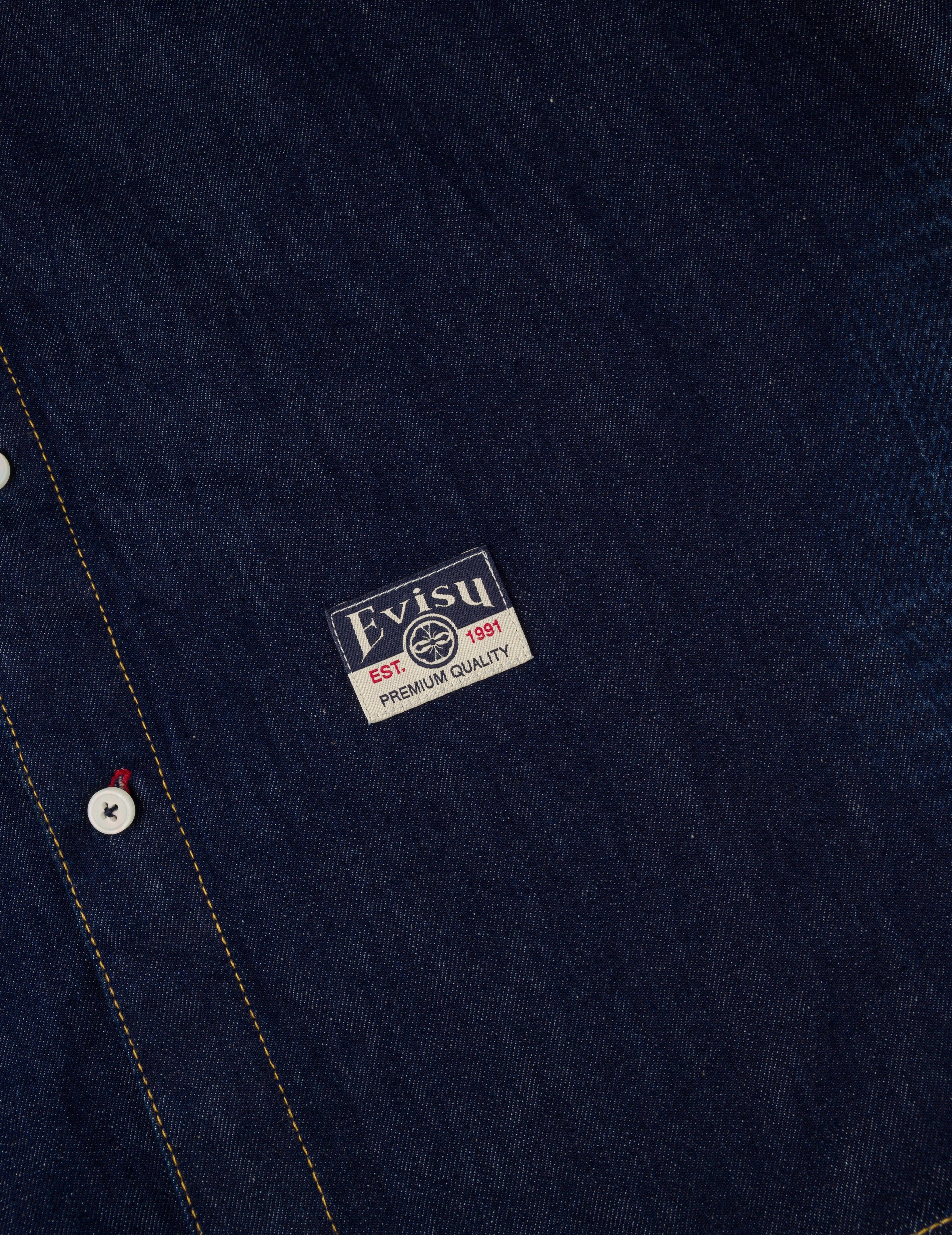 Handbrush Houndstooth Print Relax Fit Denim Shirt - 9