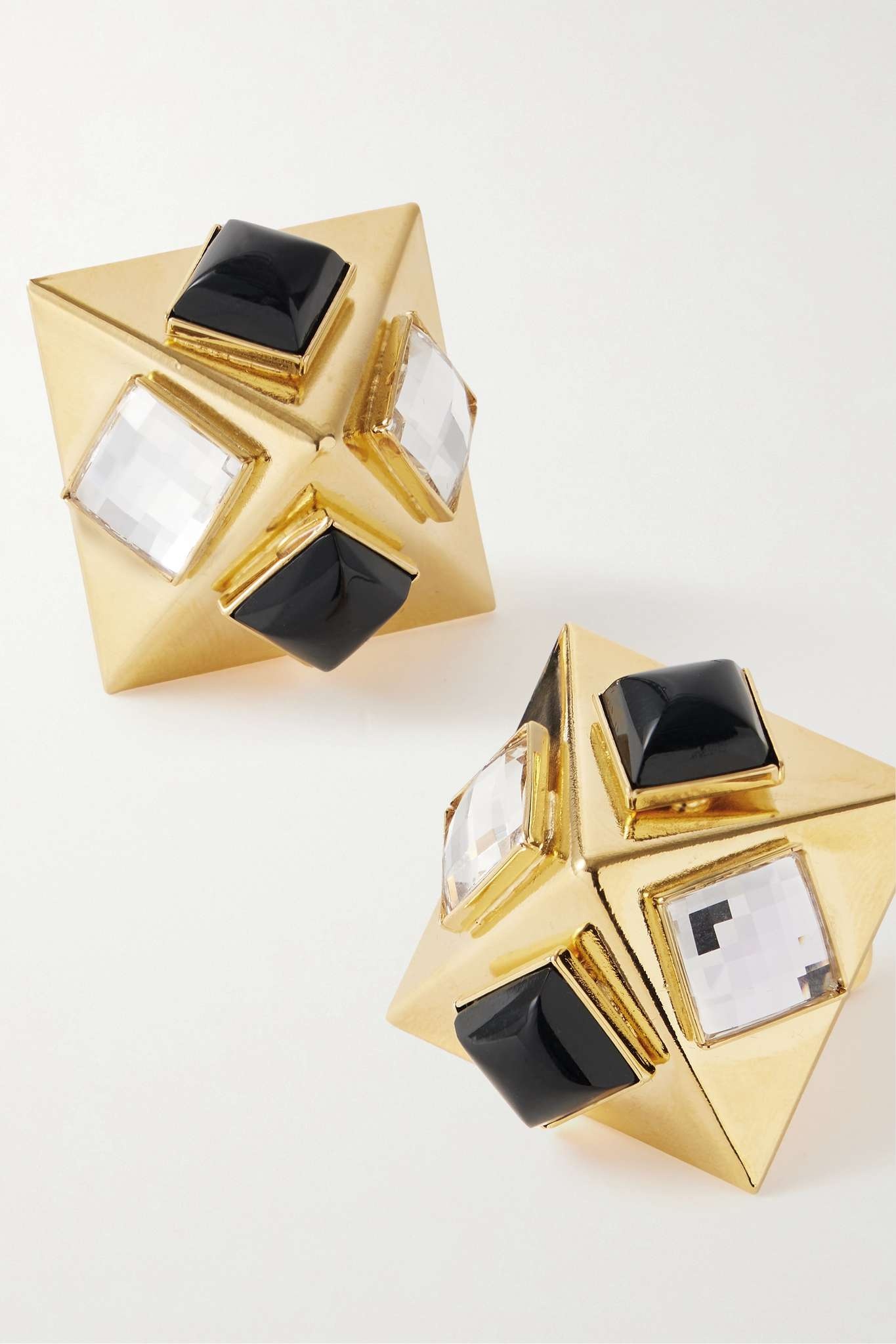 Pyramid gold-tone crystal clip earrings - 4