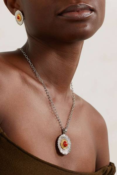 Buccellati Blossom sterling silver and gold-plated, jasper and diamond necklace outlook