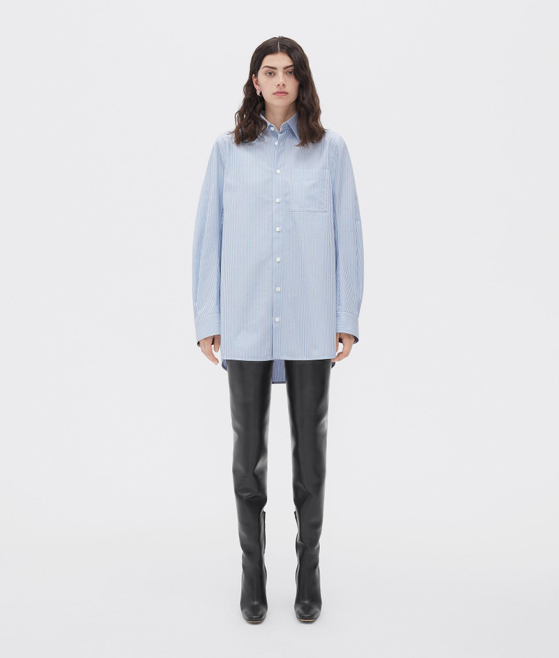 striped compact cotton shirt with curved back - 1