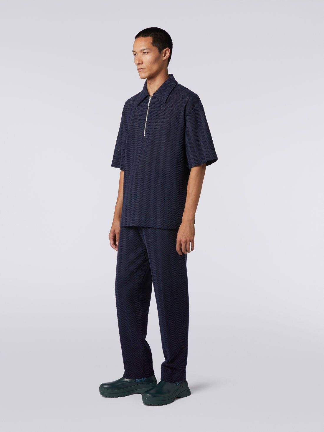 Cotton and viscose short-sleeved polo shirt with zip - 3