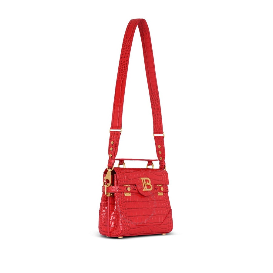 Balmain Red Crocodile-Print Leather B-Buzz 23 Bag - 3