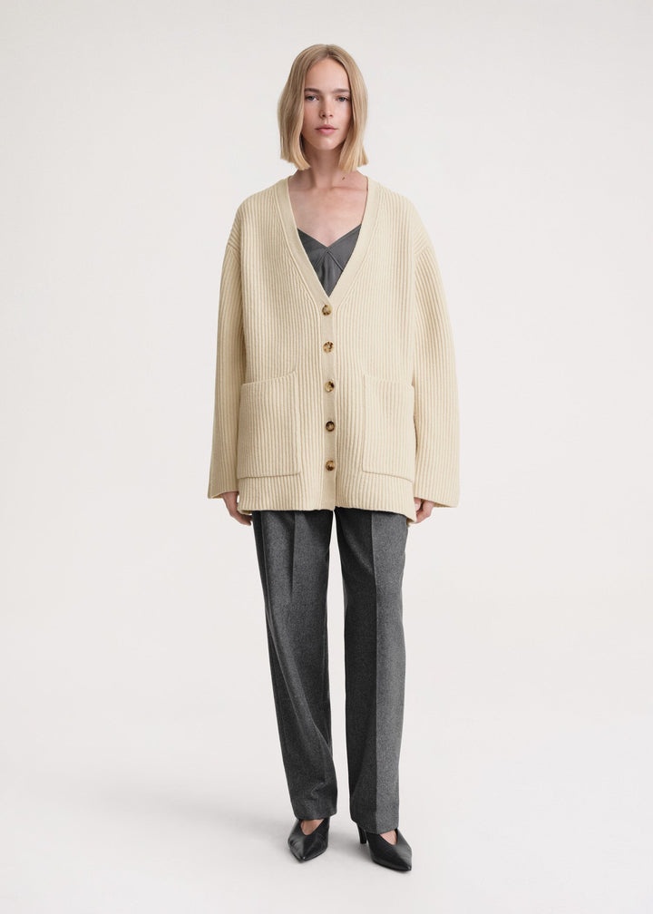 Ribbed wool cardigan stone - 2