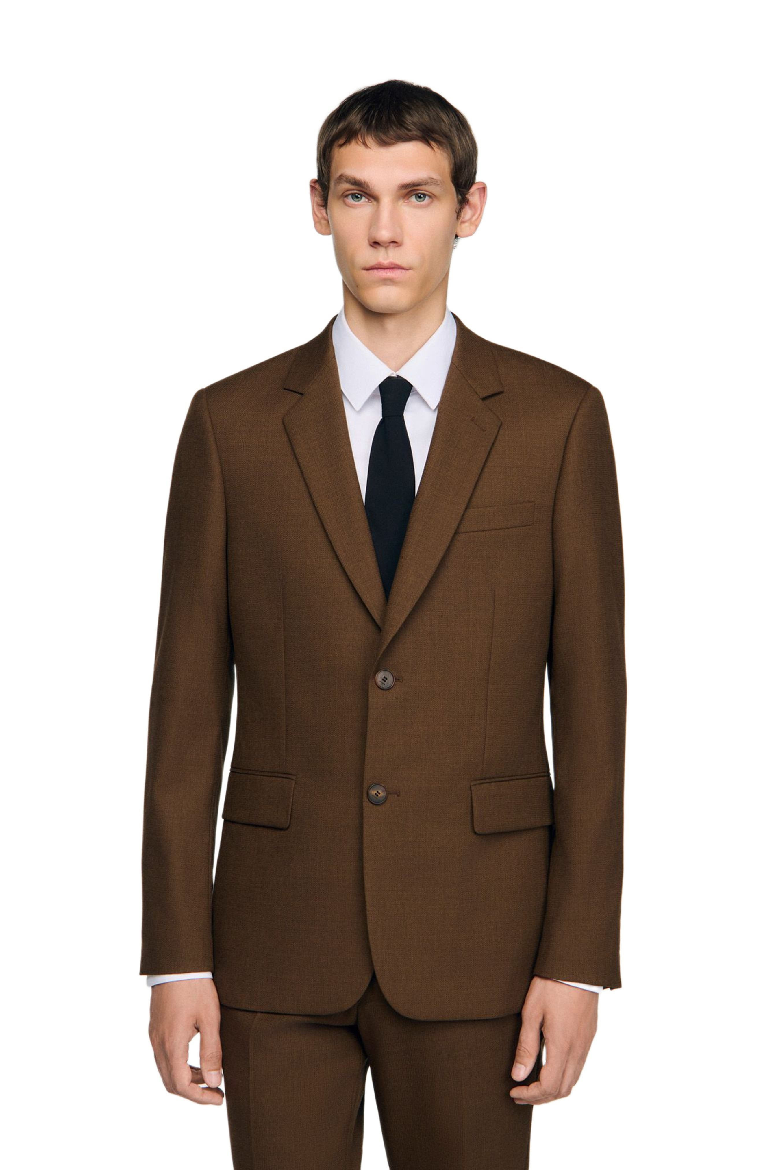 SANDRO Tailored Virgin Wool Jacket in Tobacco Brown at Nordstrom - 5