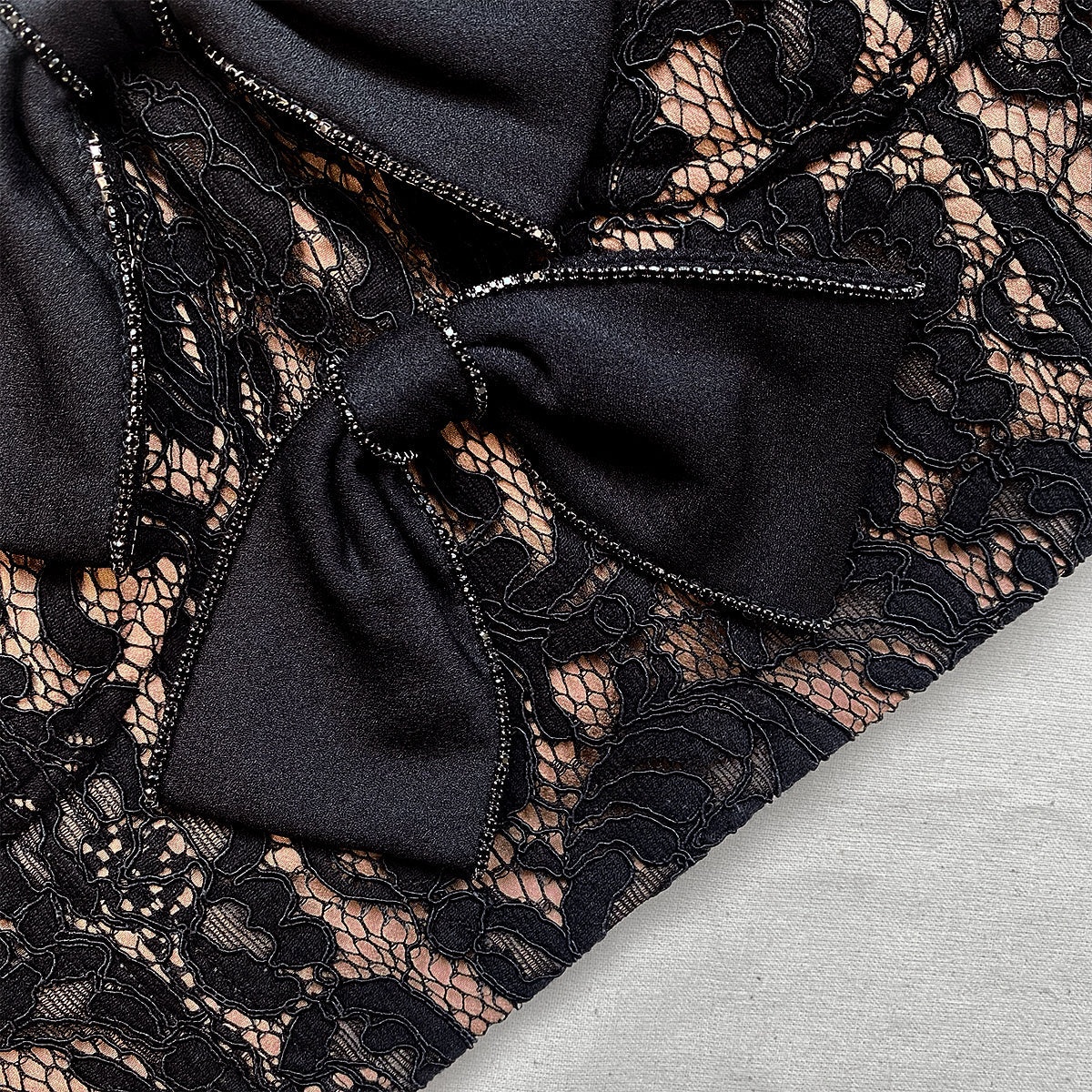 Black Cord Lace Top With Bows - 5