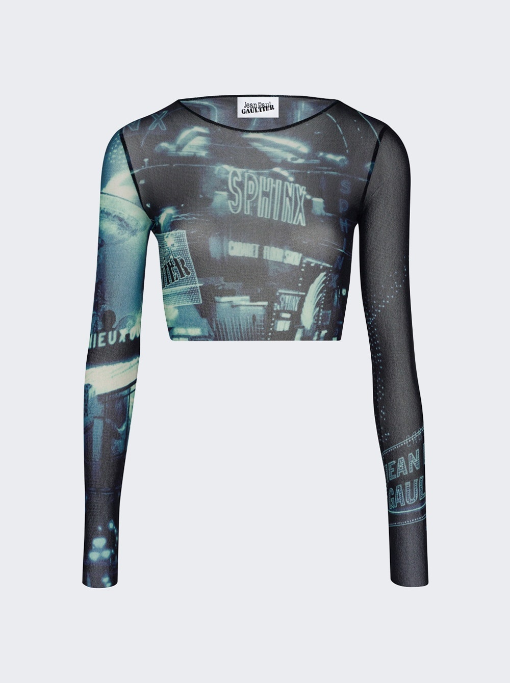 Mesh Long Sleeve Crop Top Blue Pigalle Print - 1
