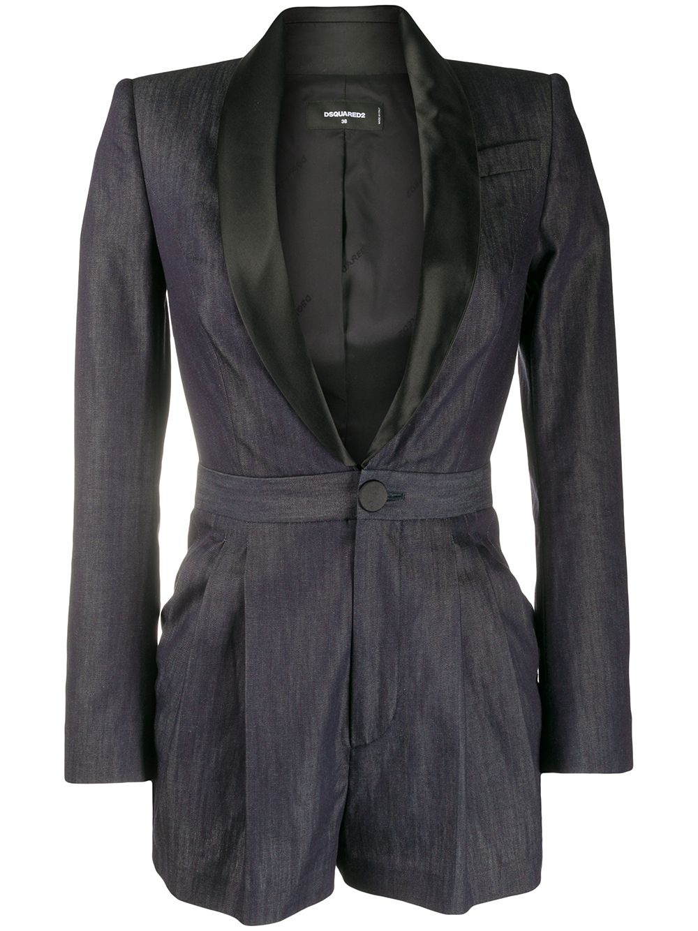 satin lapel denim playsuit - 1