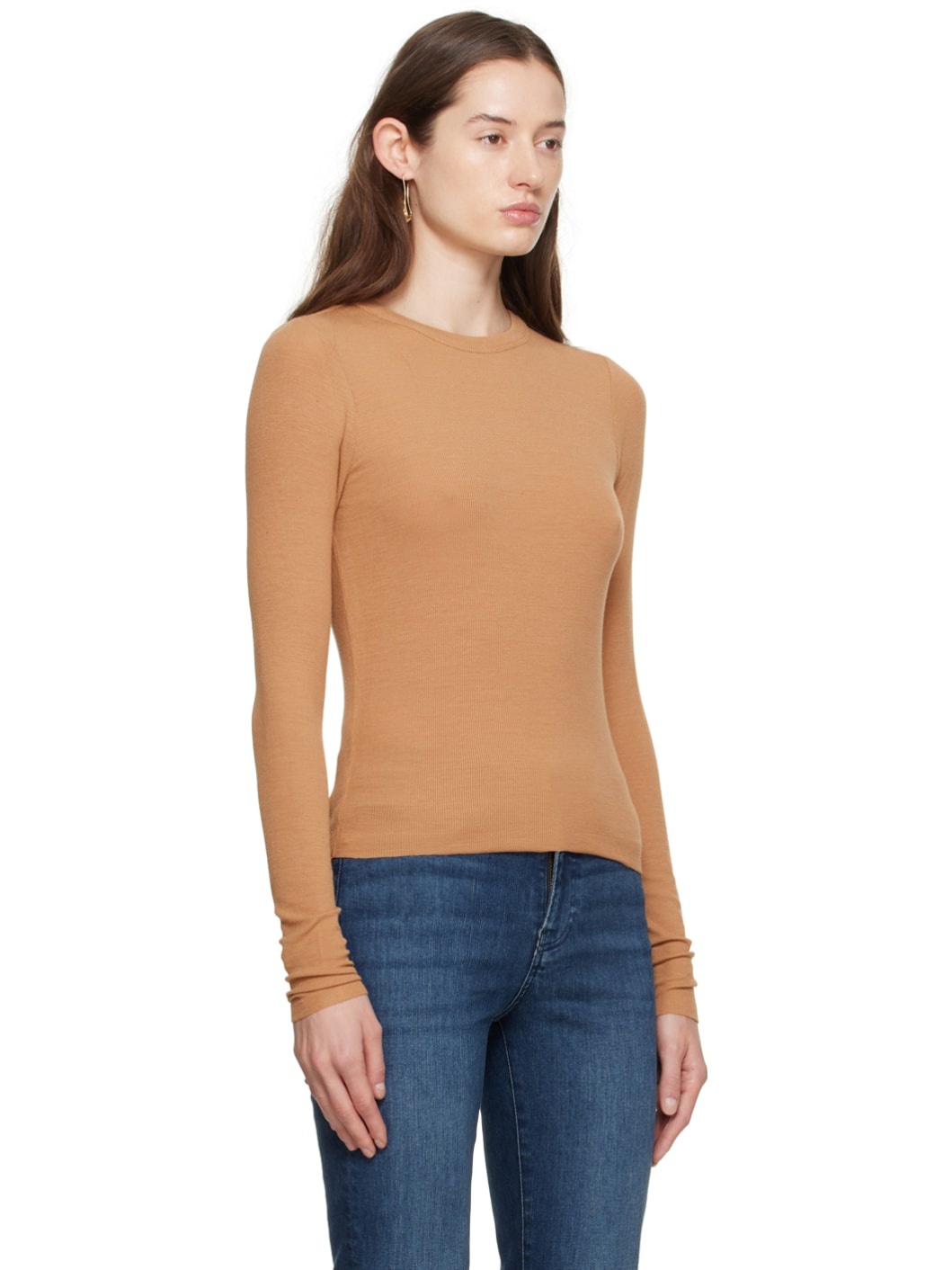Tan Embroidered Long Sleeve T-Shirt - 4
