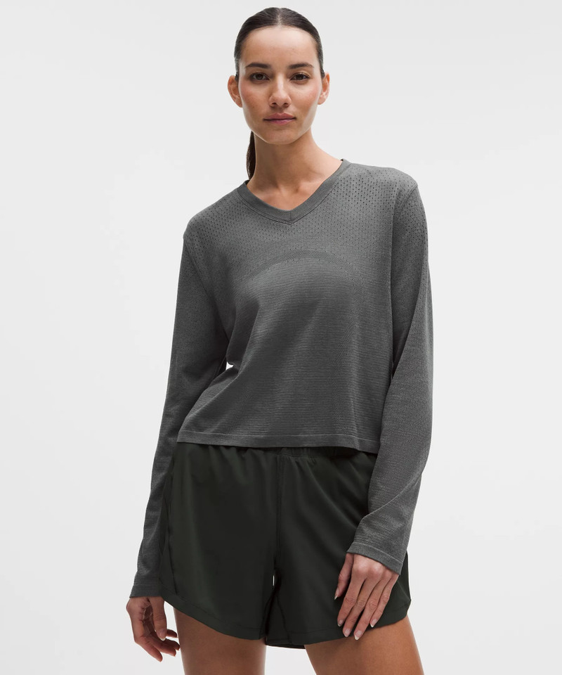 Swiftly Open-Hole V-Neck Long-Sleeve Shirt 1