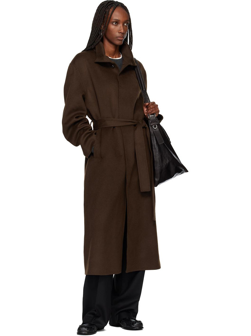 Tonywack Brown Hand-Made Wool Cashmere Stand-Collar Coat outlook
