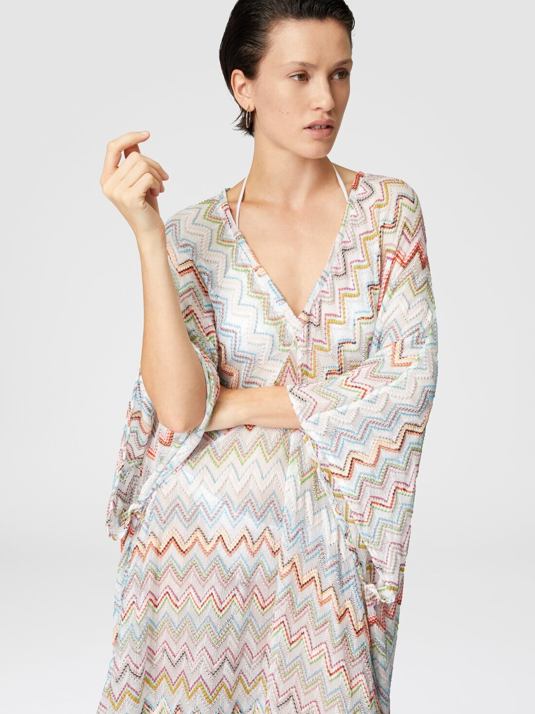 Long kaftan with 3D zig zag lamé and batwing sleeves - 4
