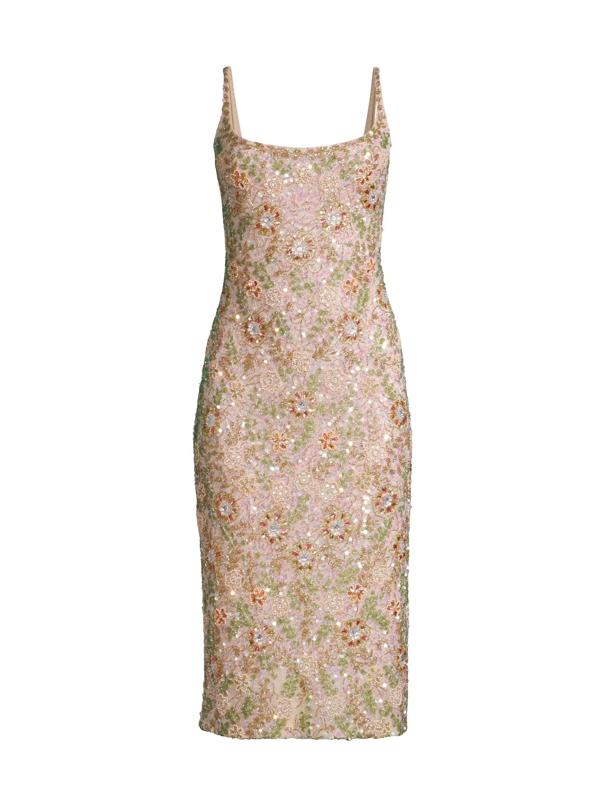 Women's Floral Beaded Cocktail Sheath Dress - Beige Multi - 1