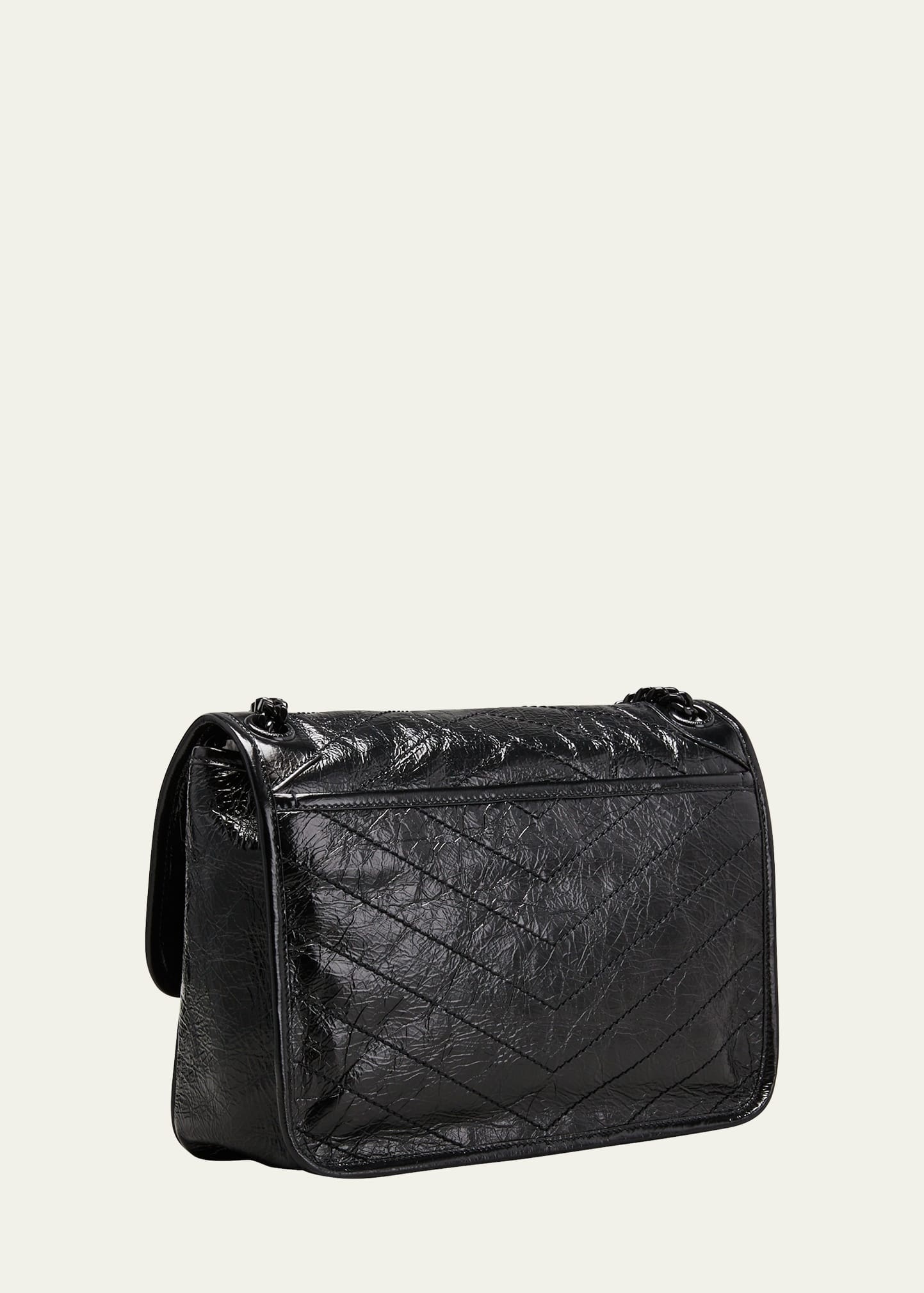 Niki Medium Crinkled Calfskin Flap-Top Shoulder Bag, Black Hardware - 3