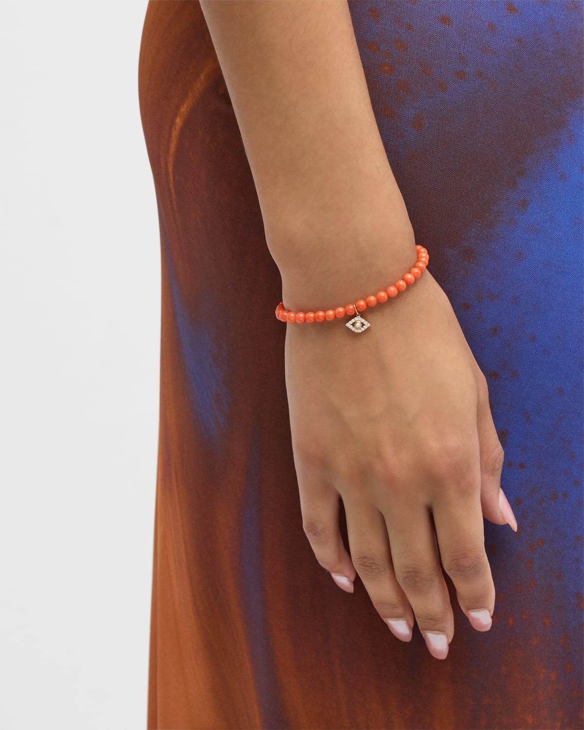 14K Large Evil Eye Charm on Peach Coral Bracelet - 3