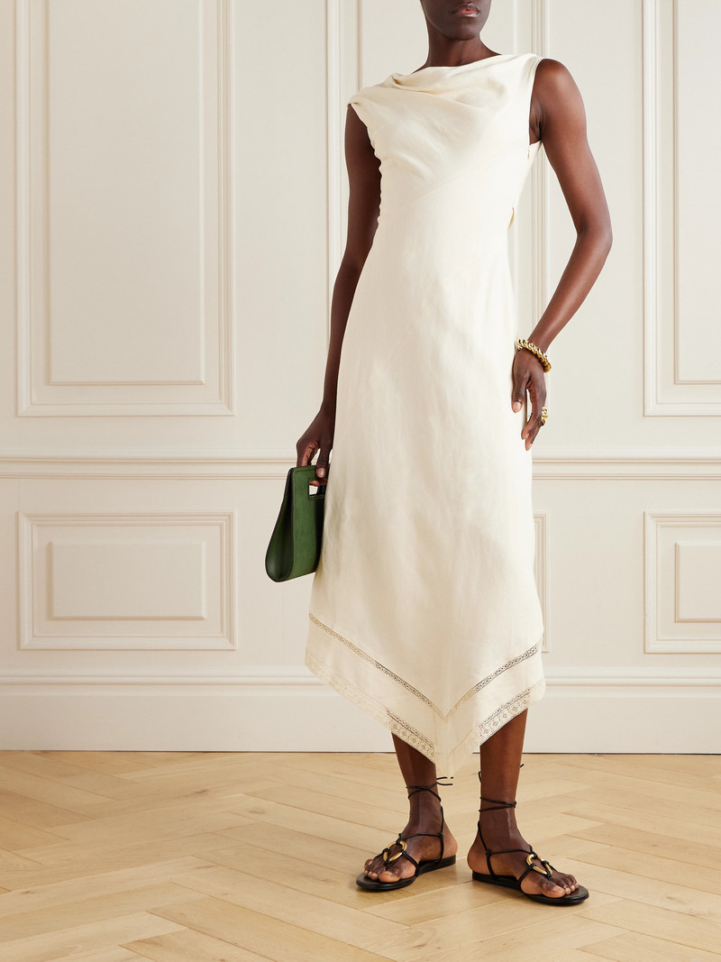 FAITHFULL Alva Asymmetric Lace-trimmed Woven Midi Dress outlook