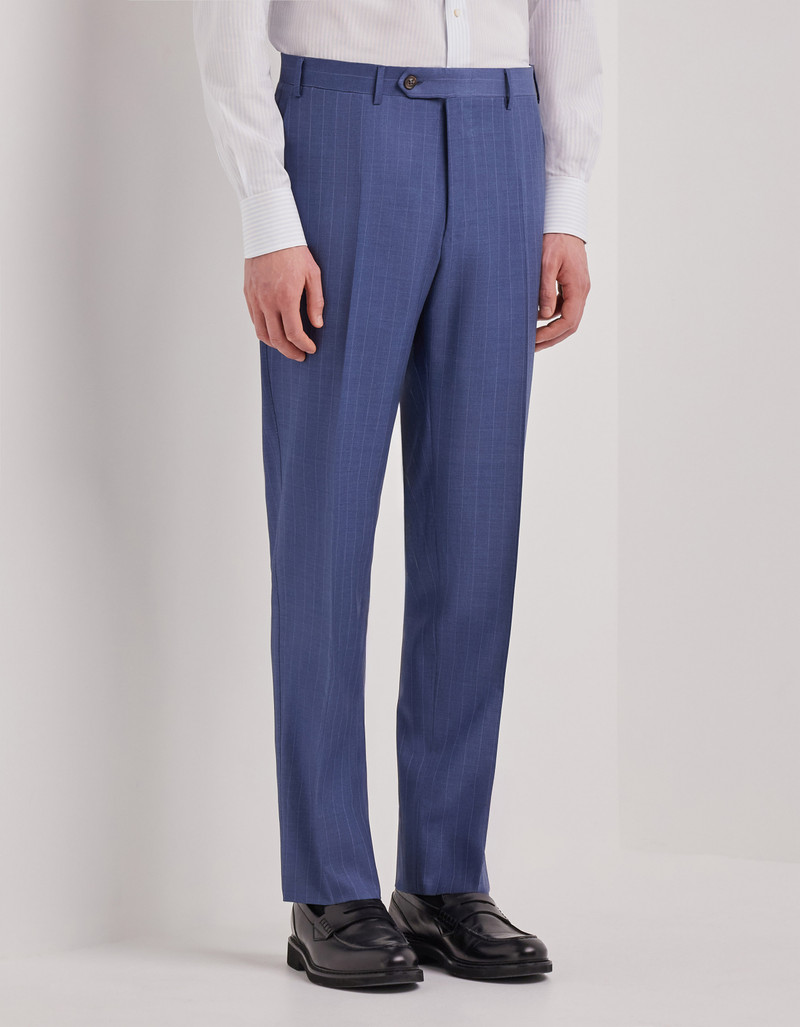 LIGHT BLUE DENIM-EFFECT WOOL REGULAR-FIT SUIT 42