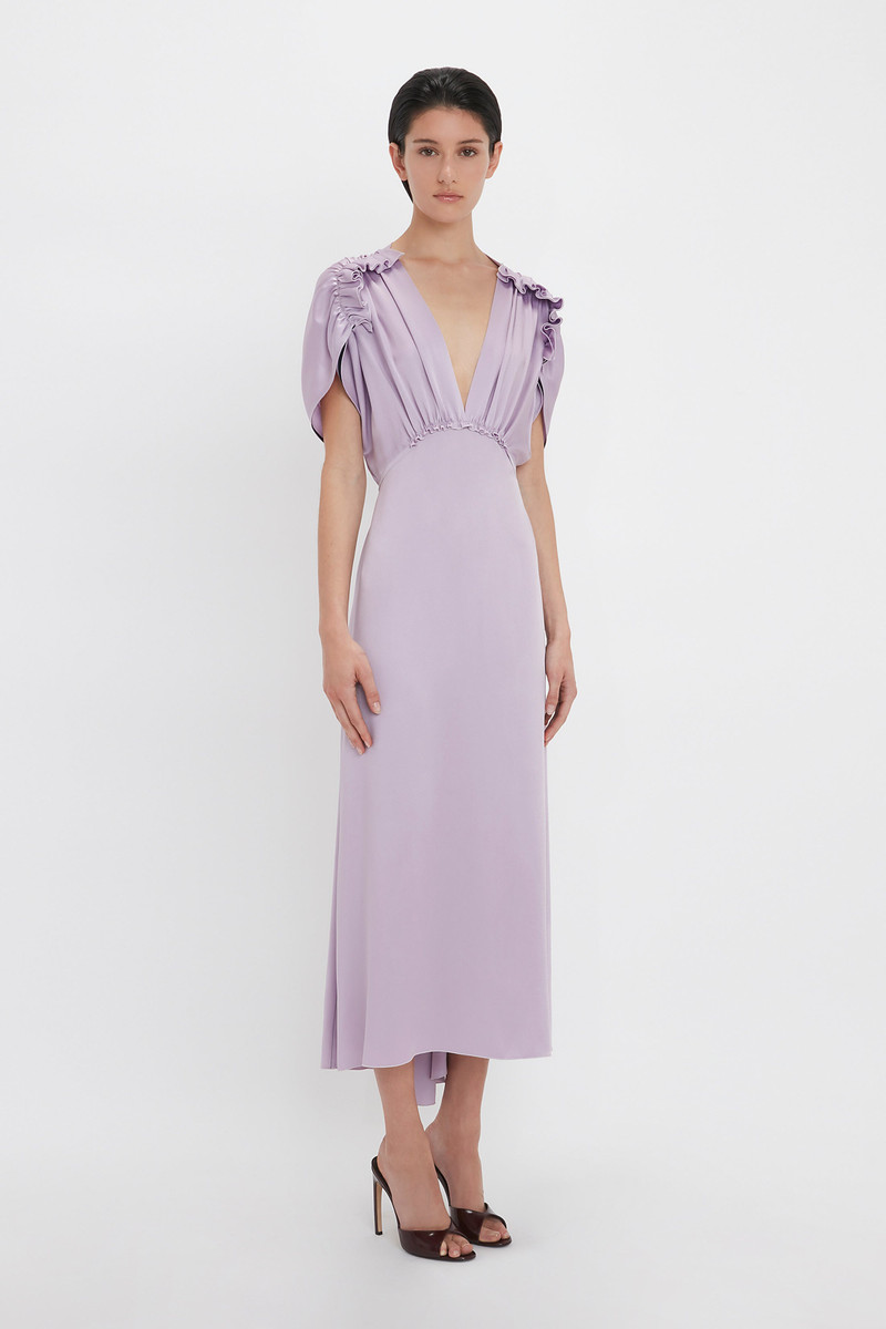 V-Neck Ruffle Midi Dress In Petunia 3