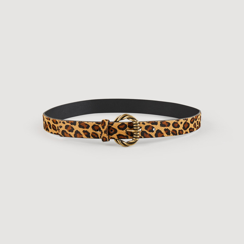 Wide leather leopard print belt 1