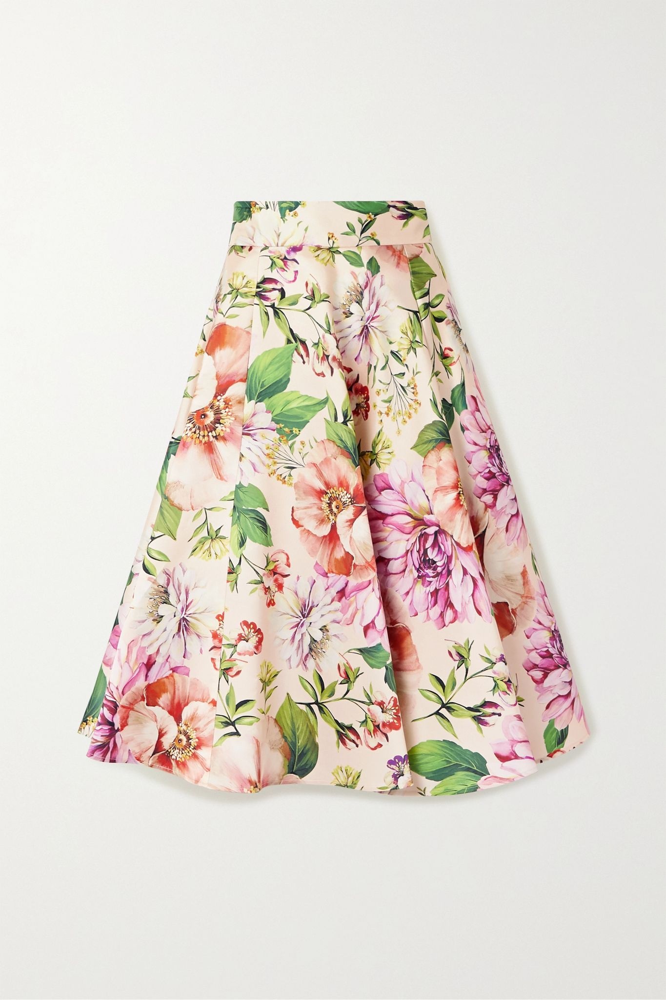 Pleated floral-print silk-faille midi skirt - 1