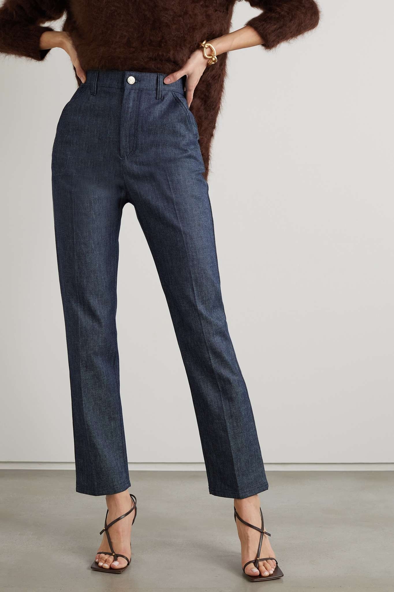 Velvet-trimmed high-rise straight-leg jeans - 3