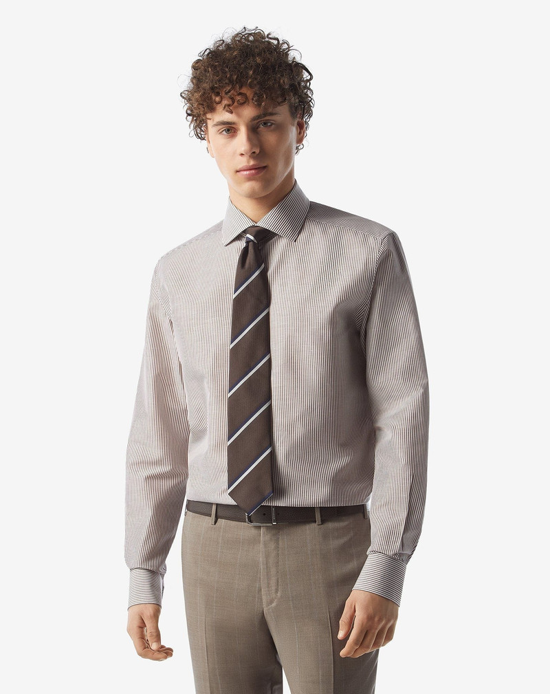CORNELIANI White/brown cotton and linen shirt outlook