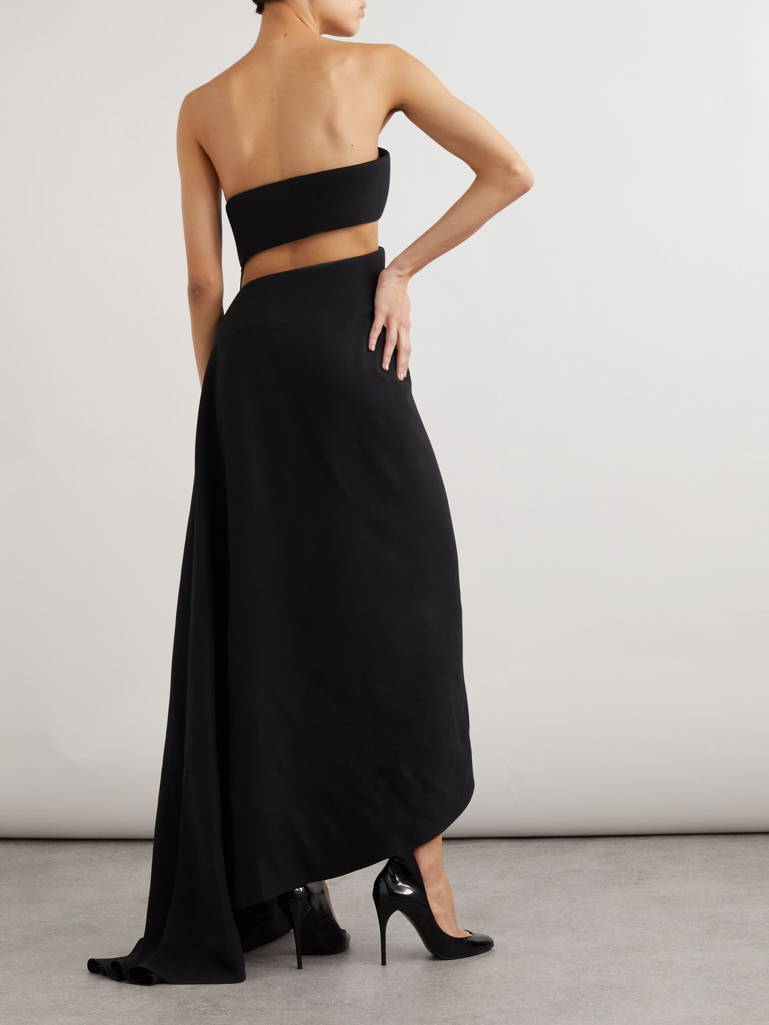 Spiral strapless bustier silk and wool-blend gown Black - 3