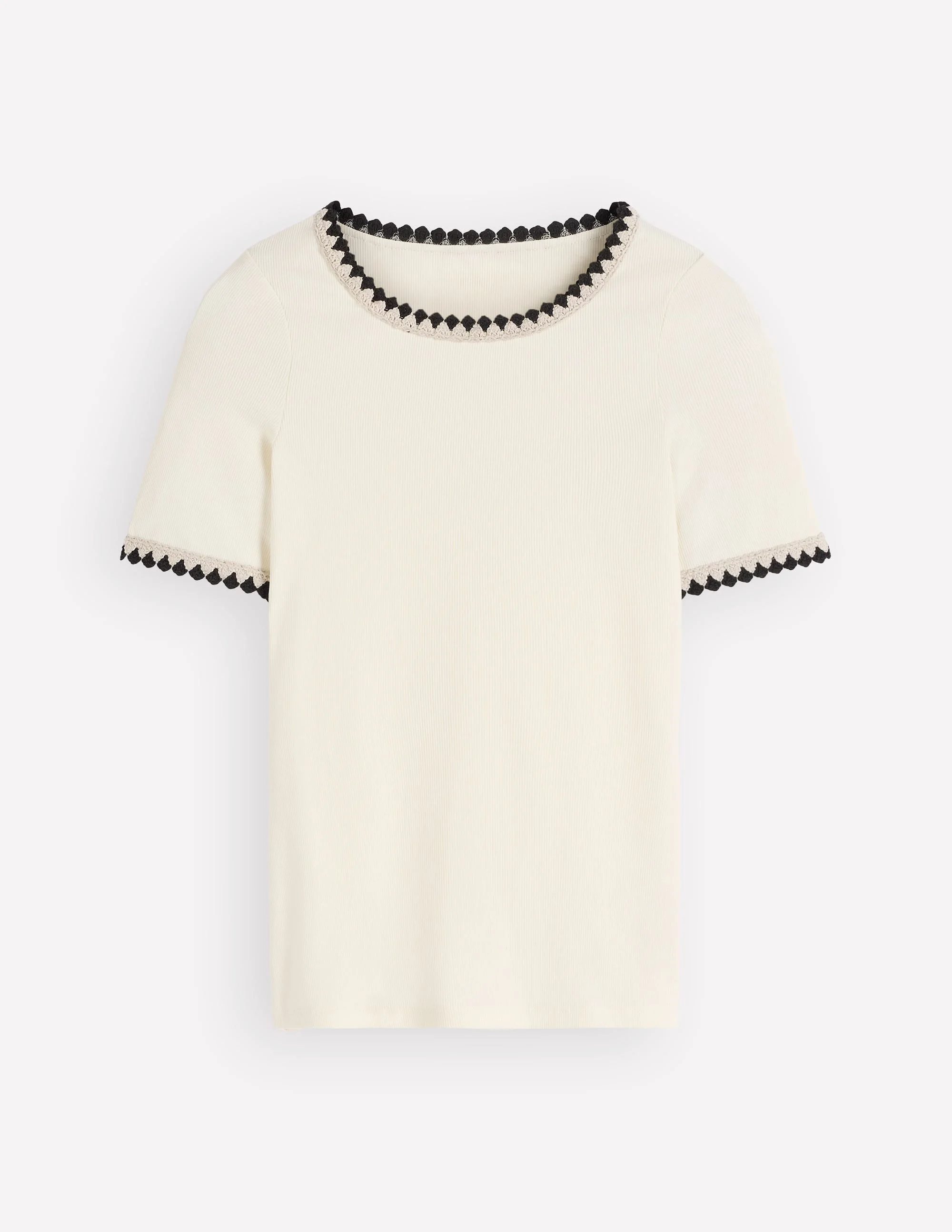 Maddie Trim Detail T-Shirt-Ivory with Black - 1