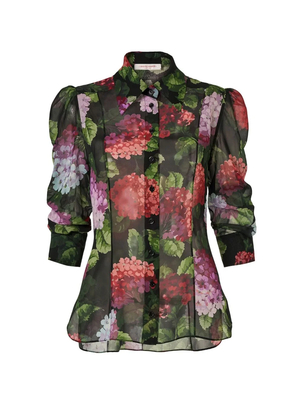 hydrangea-print chiffon blouse - 1
