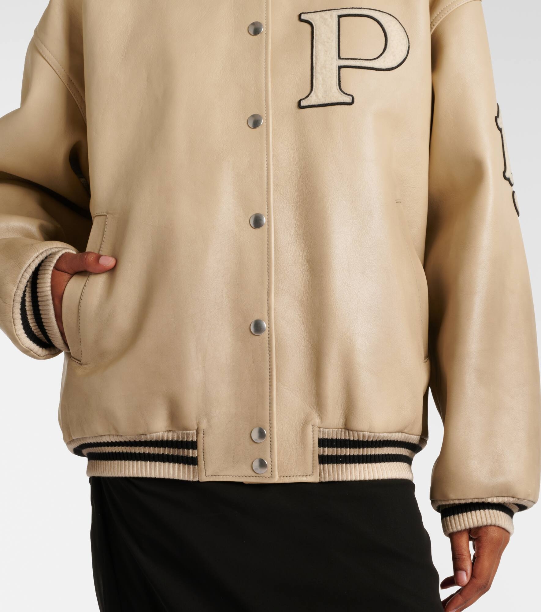 Patch-appliqué padded leather varsity jacket - 5