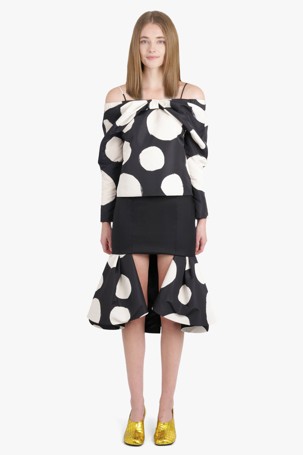 PEPLUM POLKA DOT MIDI SKIRT WITH CUT OUT DETAIL | BLACK/WHITE - 4