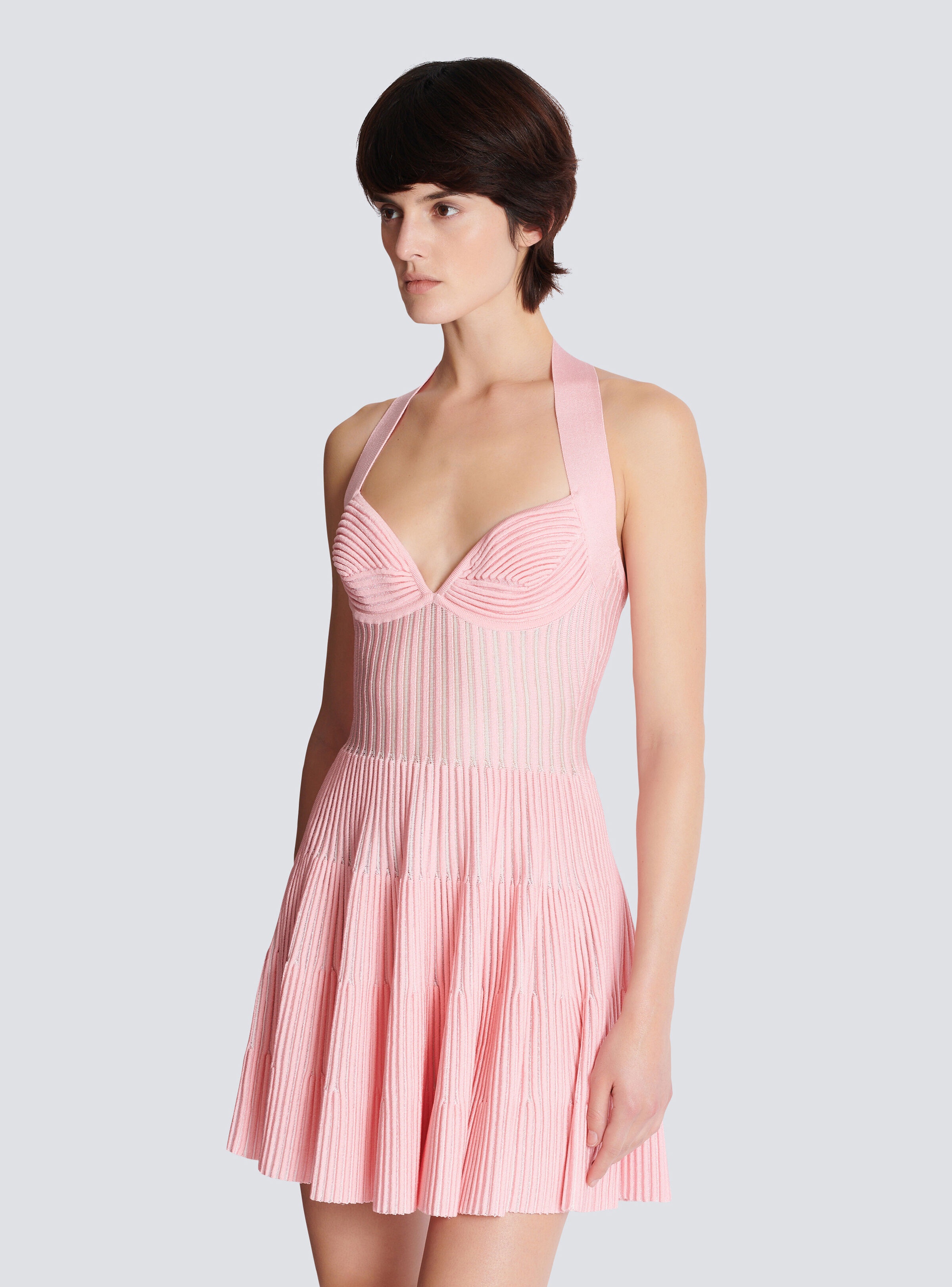 Textured knit halterneck A-line dress - 7