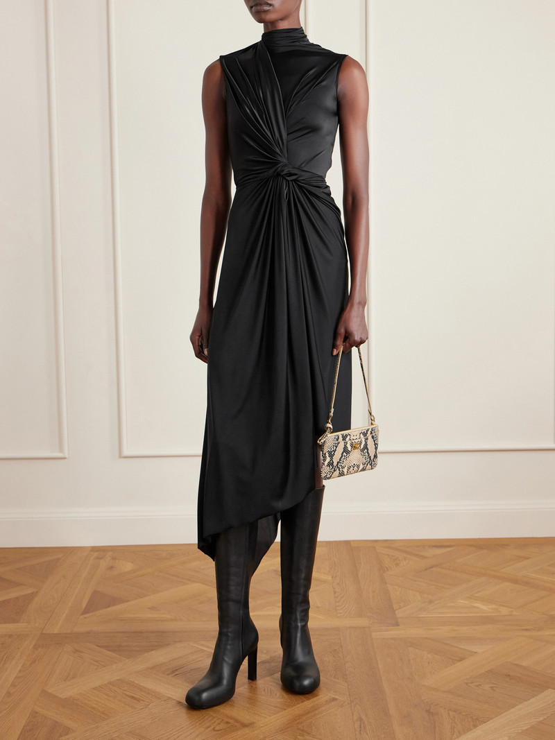 BALENCIAGA Asymmetric Draped Knotted Satin-jersey Dress outlook