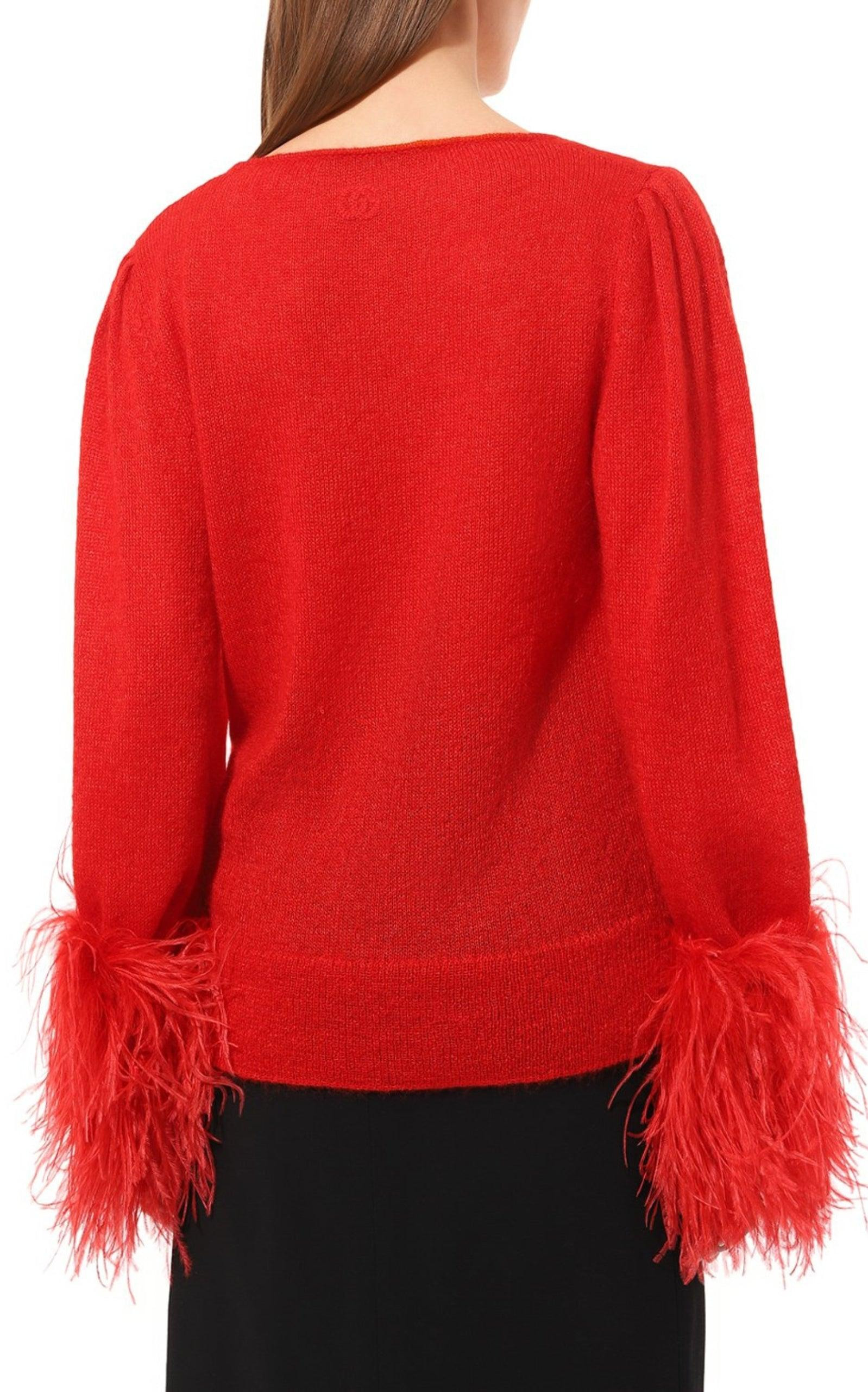 Red Feather Cuff Mohair Sweater - 4