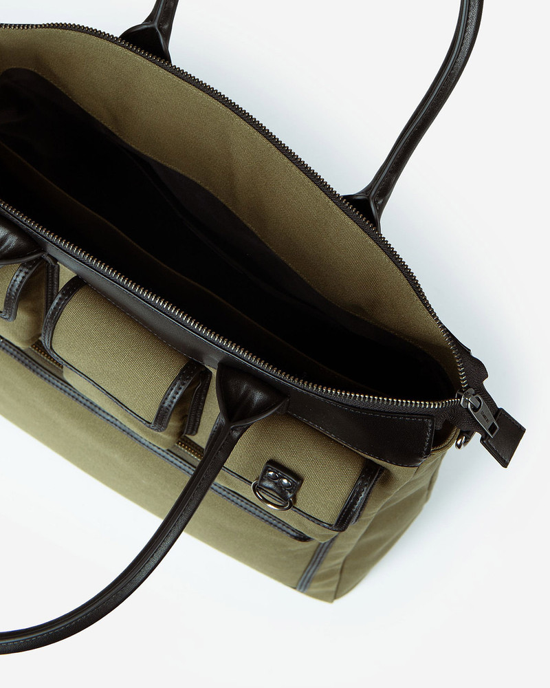 KHAKI CANVAS AND LEATHER TOTE BAG 6