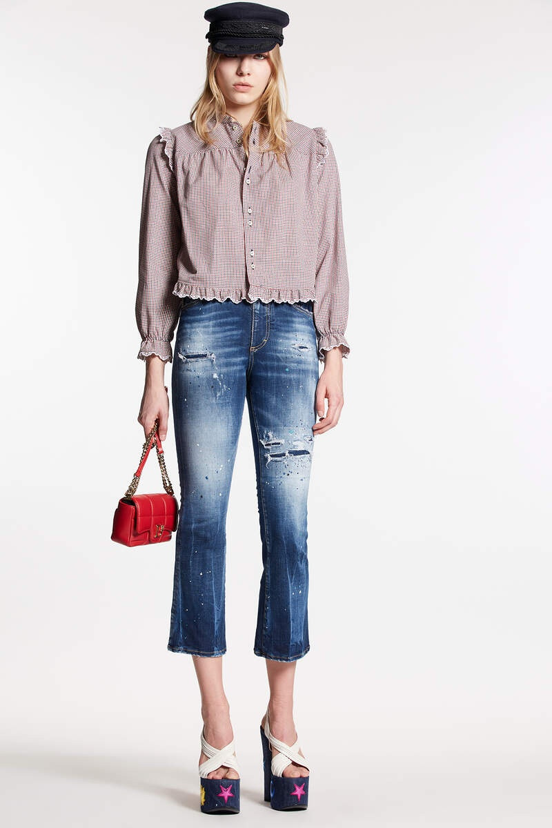 블루와 화이트 SPOTS WASH HIGH WAIST 벨 블로토 JEANS 1