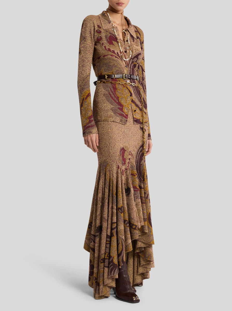 RIBBED WOOL MAXI SKIRT WITH FLORAL MOTIF - 4