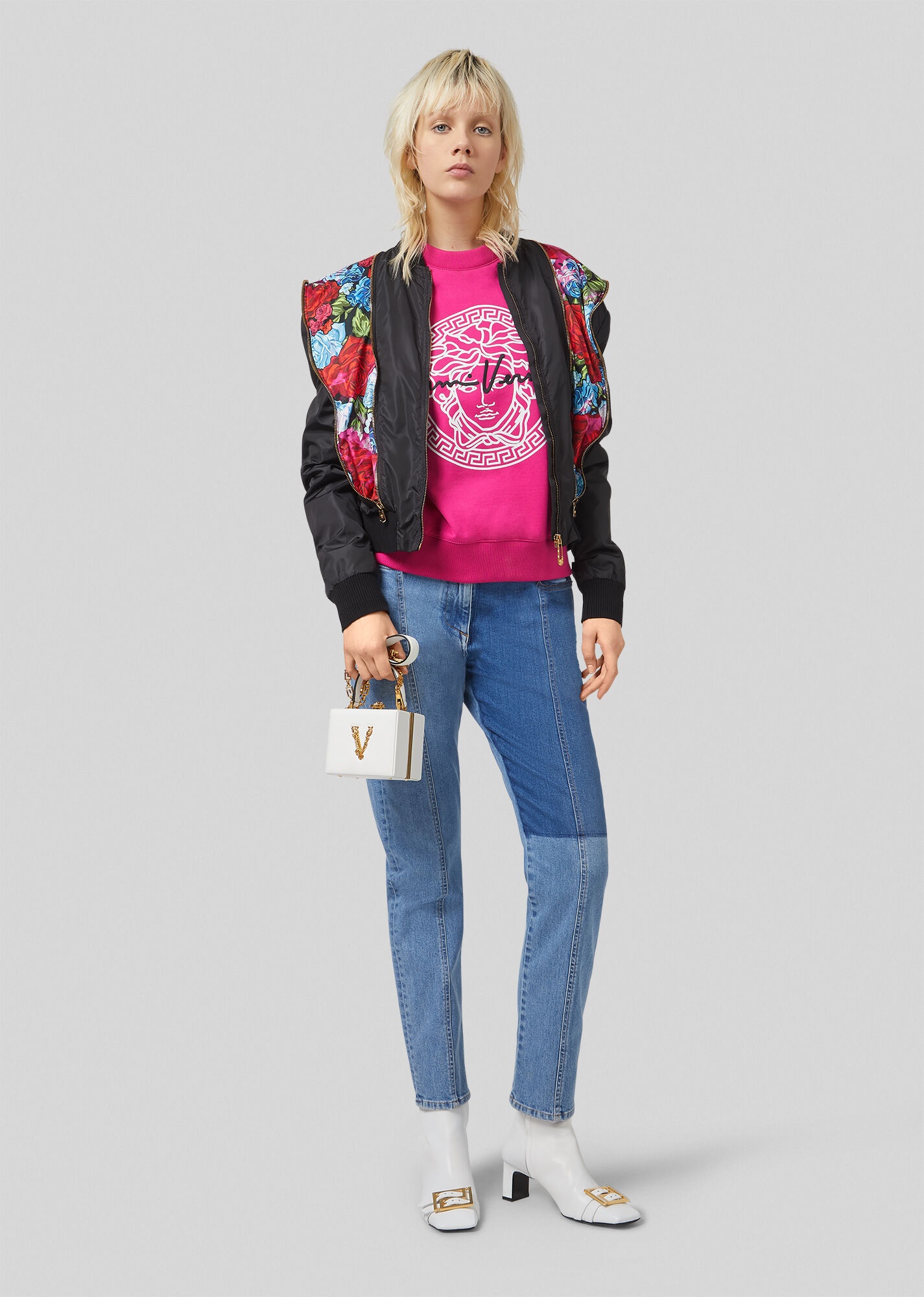 Tie-Dye Roses Accent Bomber Jacket - 5