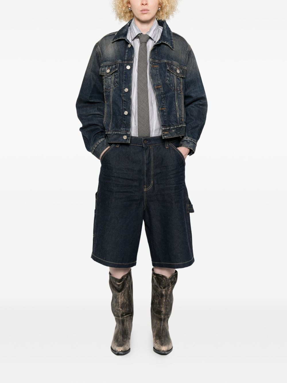 off-shoulder denim jacket - 2