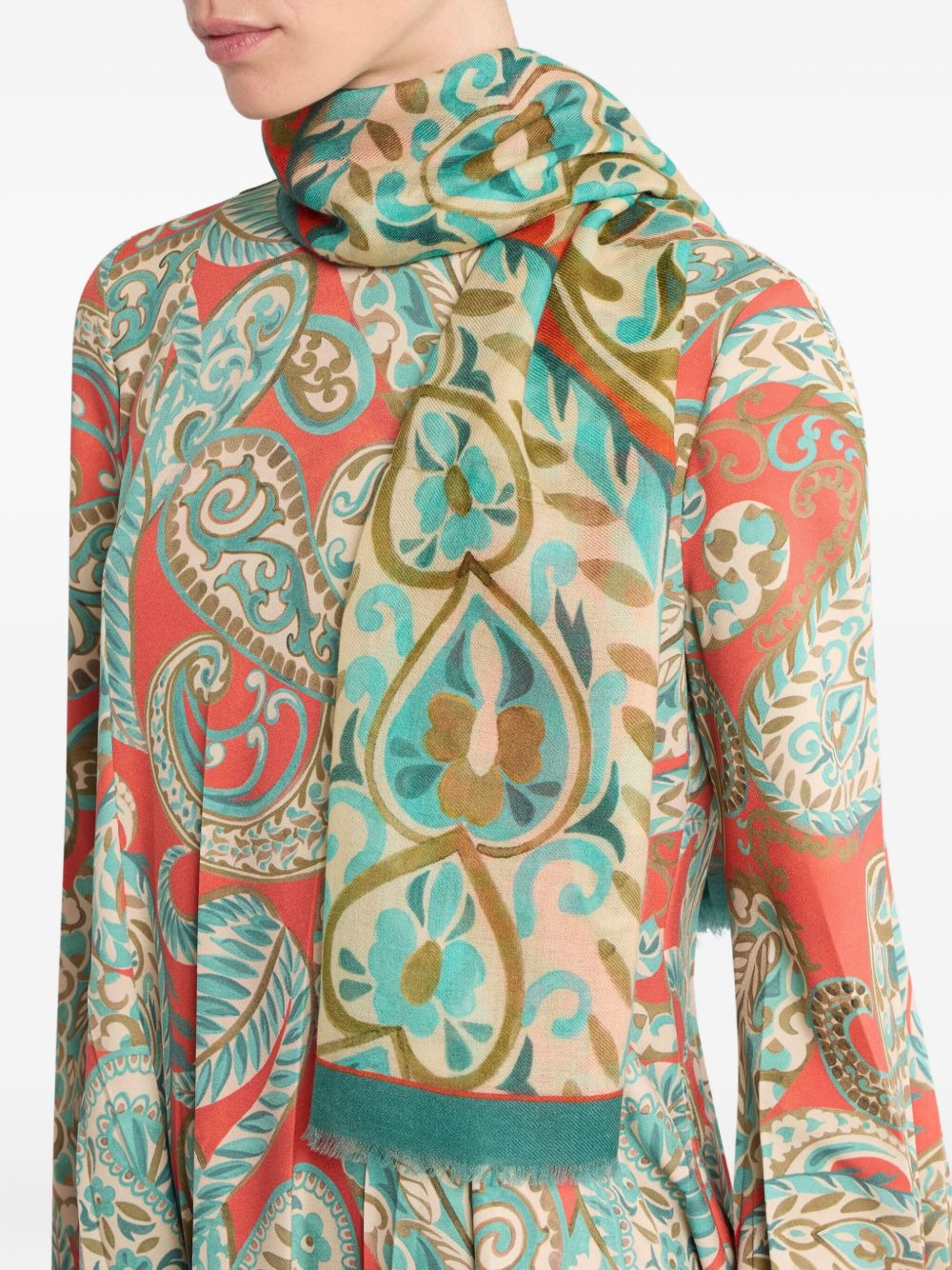 paisley-pattern fringed scarf - 3