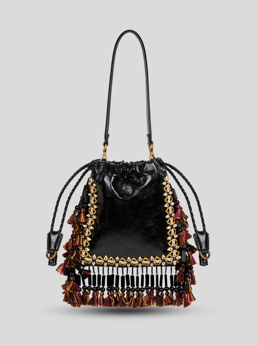 SMALL LEATHER KALISPERA BAG WITH FRINGING - 1