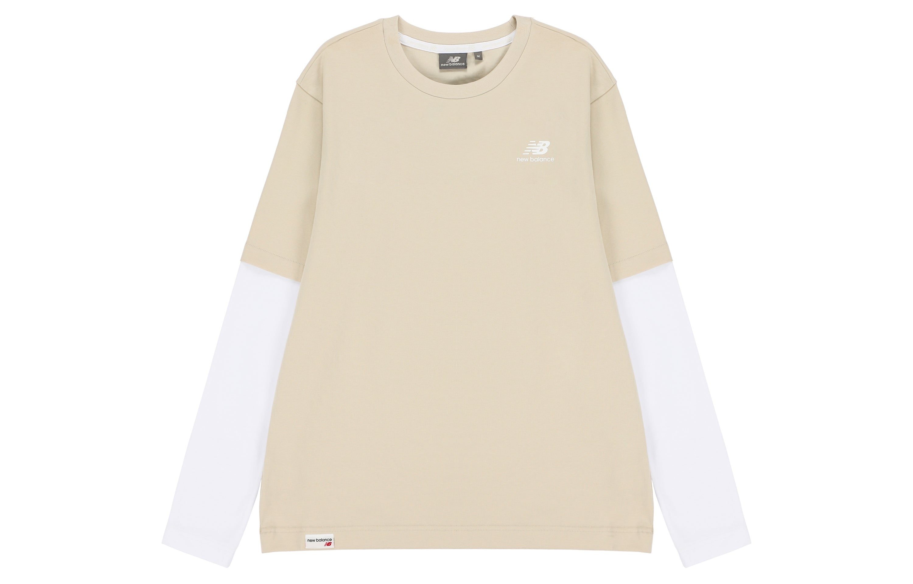 New Balance Contrasting Colors Sports Round Neck Pullover Apricot Color T-Shirt 5DC16063-BEI - 2