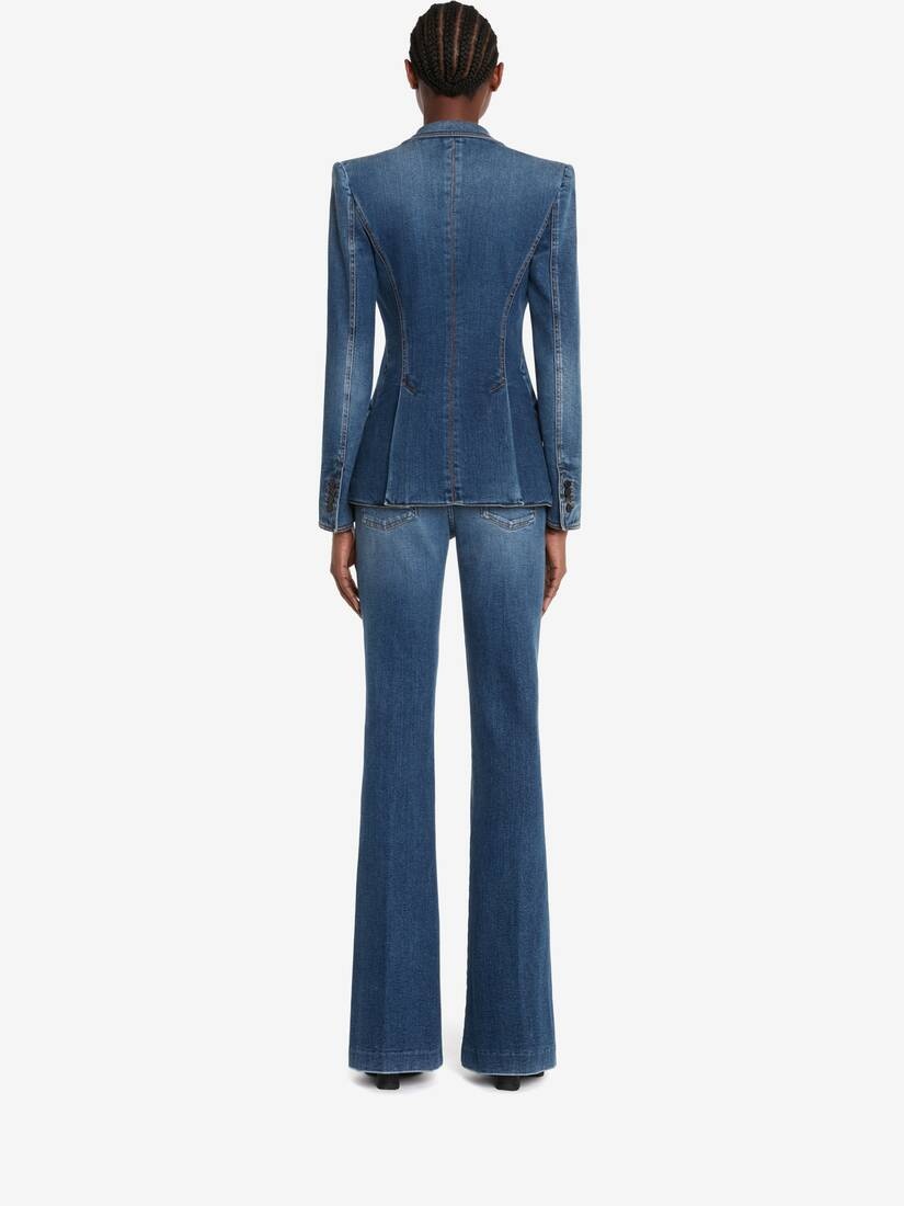 Women's Narrow Bootcut Denim Trouser in Washed Blue - 4