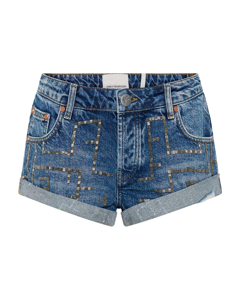 Bandits Low Waist Embellished Denim Shorts - Blue Thunder - 1